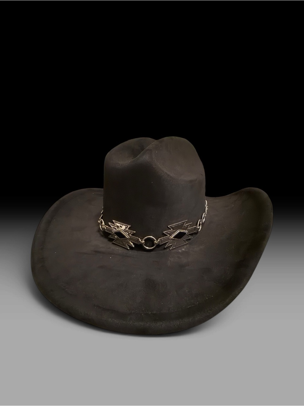 NWT black western cowboy hat with silver-tone southwestern Concho band